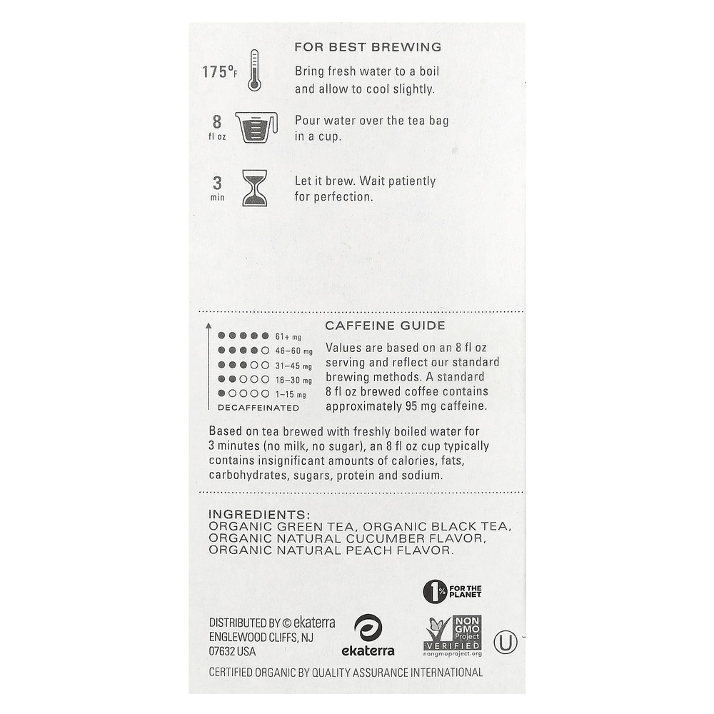 TAZO, Органический зеленый чай, персиково-зеленый, 20 чайных пакетиков, 40 г (1,4 унции)