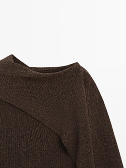Massimo Dutti Свитер-накидка из смесового хлопка, шоколадный