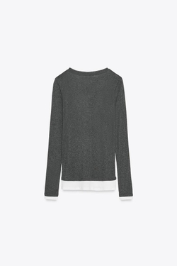 ZARA ФУТБОЛКА С КРУГЛЫМ ВЫРЕЗОМ, ТЕМНЫЙ МЕЛАНЖ