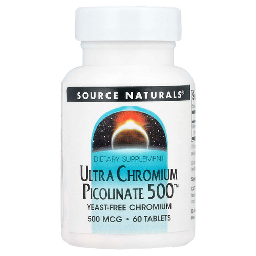 Source Naturals, Ультрапиколинат хрома 500 ™, 500 мкг, 60 таблеток