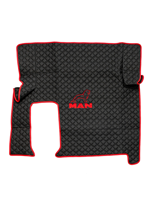 Ковры MAN TGX с 1-м ящиком (автомат) (экокожа, черный, красный кант, красная вышивка)