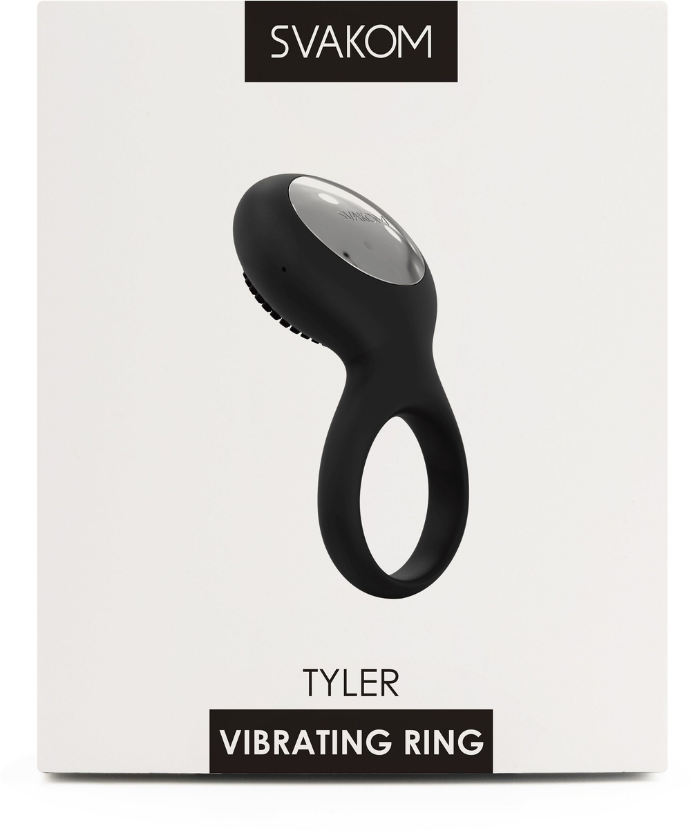 Чёрное перезаряжаемое эрекционное виброкольцо Tyler