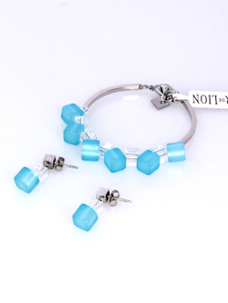 4738/30-2000 Coeur de Lion Браслет и серьги Aqua из голубого поляриса и кристаллов Сваровски.