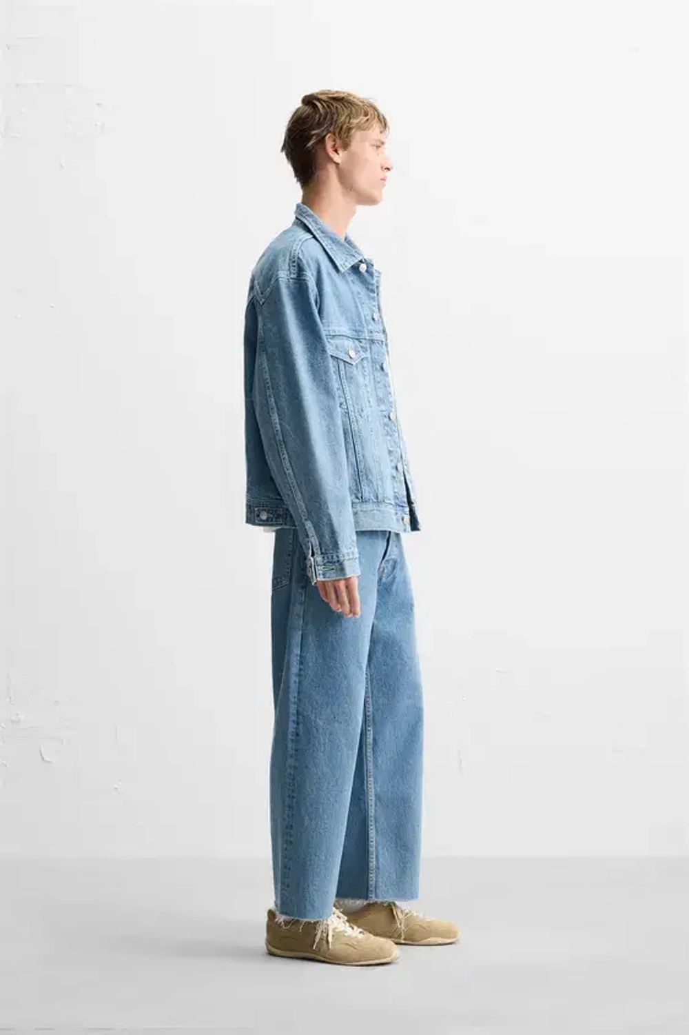 ZARA ДЖИНСОВАЯ КУРТКА BOXY FIT, ГОЛУБОЙ