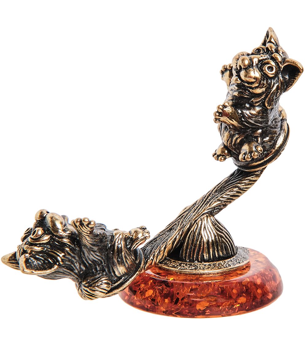 Народные промыслы AM-1857 Фигурка «Коты на качелях» (латунь, янтарь)