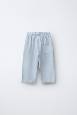 ZARA БРЮКИ СТРУЯЩЕГОСЯ КРОЯ ИЗ СМЕСОВОГО ЛЬНА, ГОЛУБОЙ