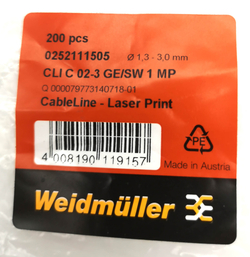 Маркер кабельный сеч.1,3-3мм Weidmuller CLI C 02-3 GE/SW 1 MP 0252111505 РА 02/3 "1" (200шт.)