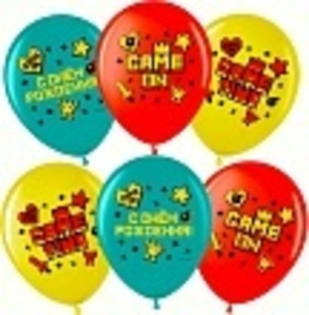Шар (12""/30 см) Game Time, С Днем Рождения!, Ассорти, пастель, 2 ст, 25 шт.