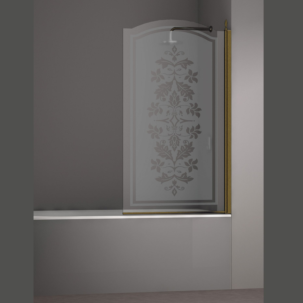 Шторка на ванну JUWEL - правая сторона - [900x1500] распашная, стекла с декором. Профиль - Бронза