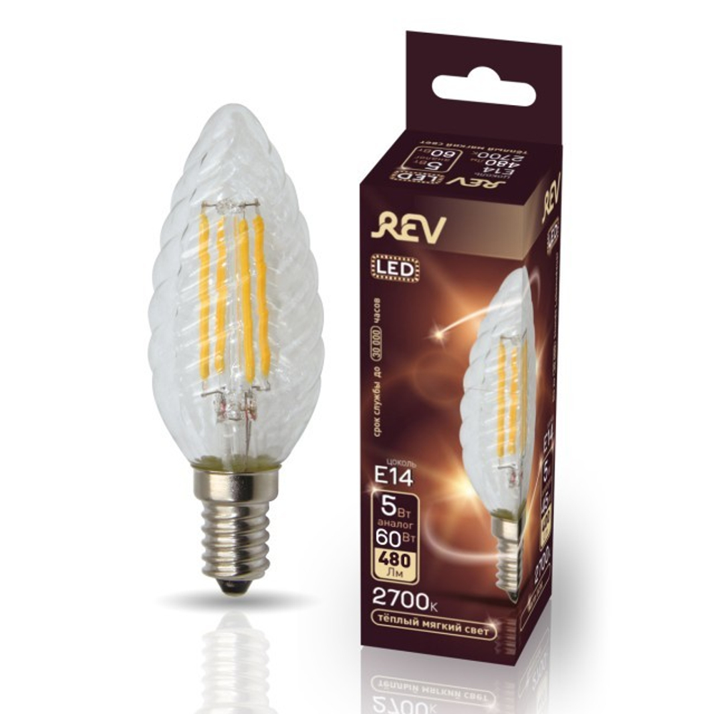 Лампа светодиодная FILAMENT свеча витая TC37 5W E14 2700K DECO Premium теплый свет
