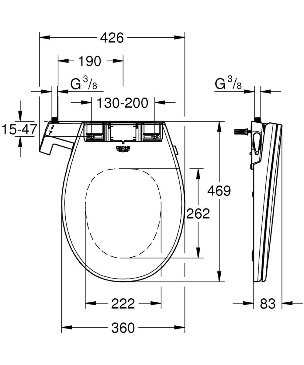 Сиденье-биде для унитаза GROHE Bau, ручное управление, альпин-белый 39648SH0