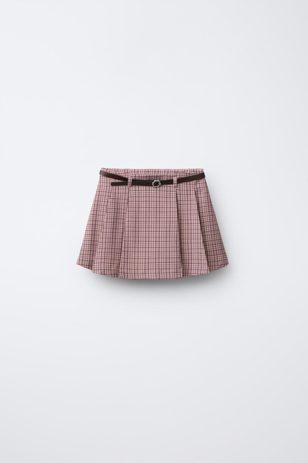 ZARA ЮБКА-ШОРТЫ В КЛЕТКУ С РЕМНЕМ, РОЗОВЫЙ