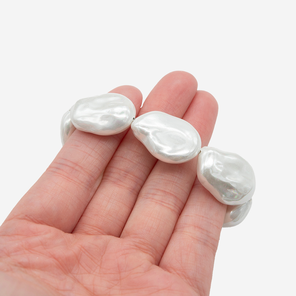 Хрустальный жемчуг в форме вытянутой монетки, белый, 24*17мм