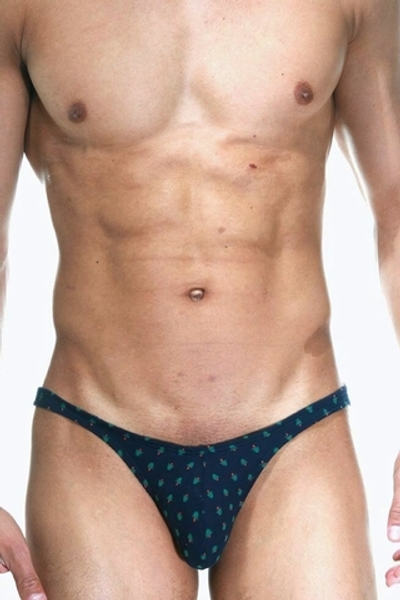 Темно-синие трусы-слипы с принтом в виде ёлочек и узким бочком (Размер: M) (Цвет: темно-синий)