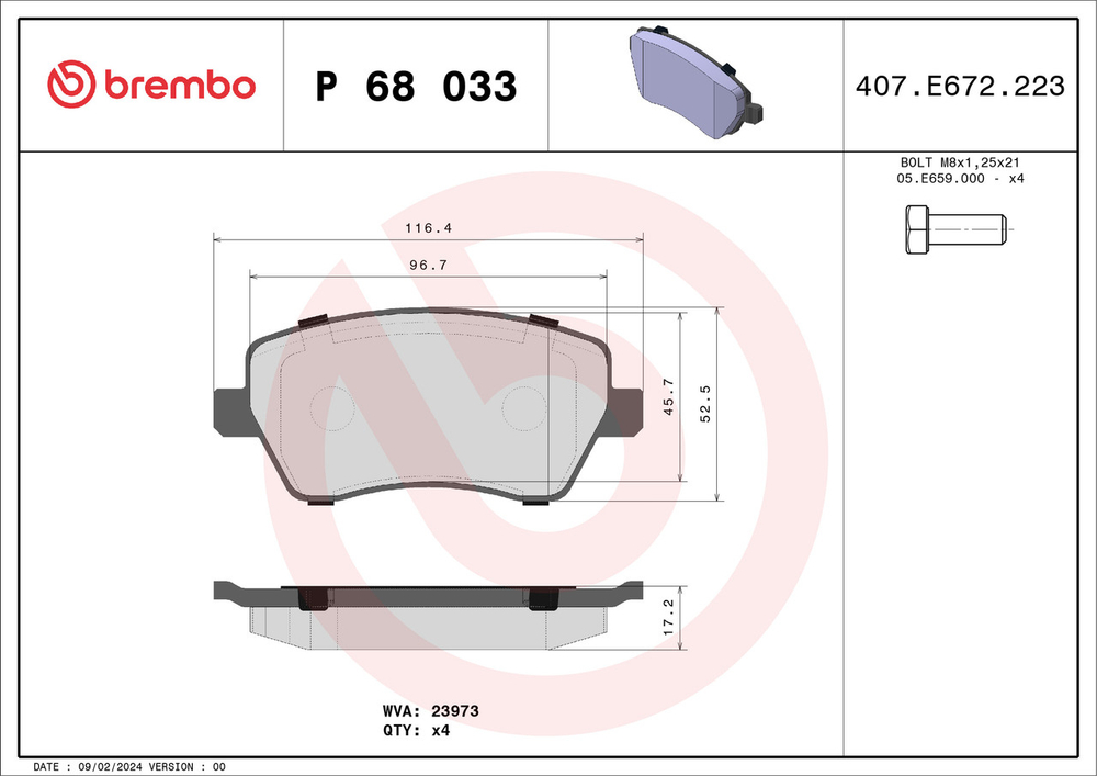 BREMBO - P68033-BRB - Brake Pad Set, disc brake
