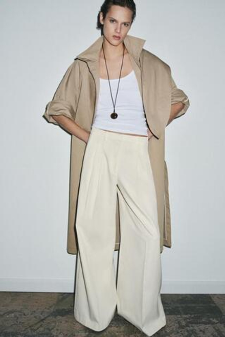 ZARA БРЮКИ WIDE-LEG С ЗАЩИПАМИ — ZW COLLECTION, ЭКРЮ