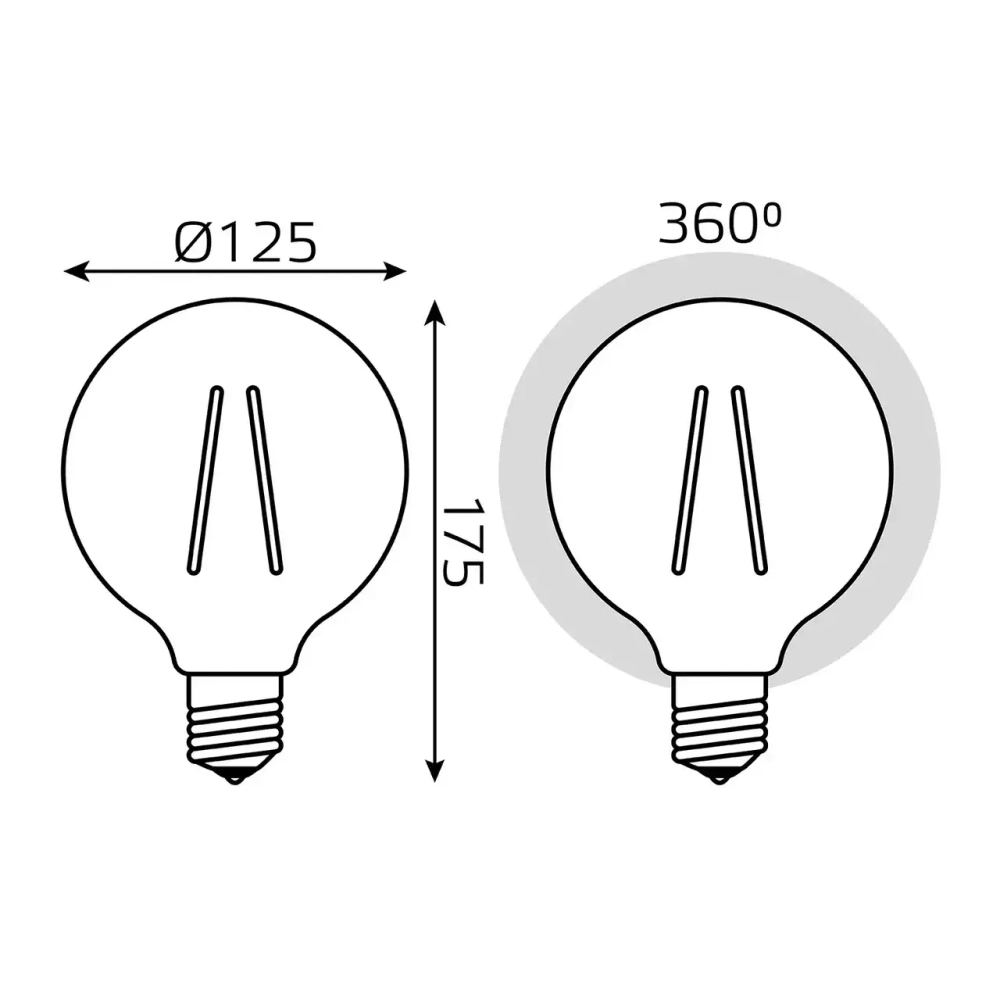 Лампа Gauss LED Filament G125 10W E27 820Im 2400K golden диммир. 158802010-D