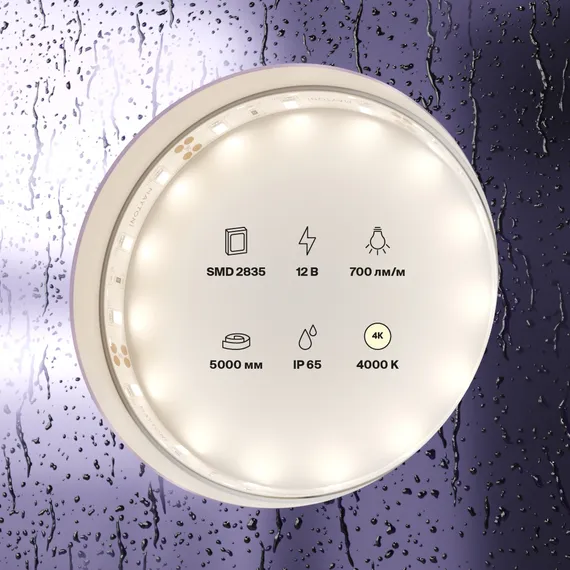 Светодиодная лента 12В 2835 7,2Вт/м 4000K 5м IP65 Led Strip 20005