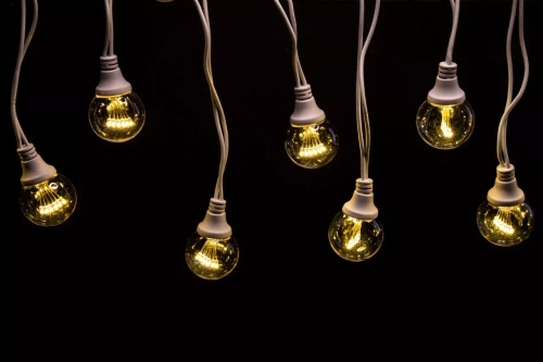 Светодиодная гирлянда Винтаж 20 теплых белых LED ламп, 10 м., статика, белый резиновый провод, Teamprof (TPF-VBL-10M-20-220V-RW/WW)