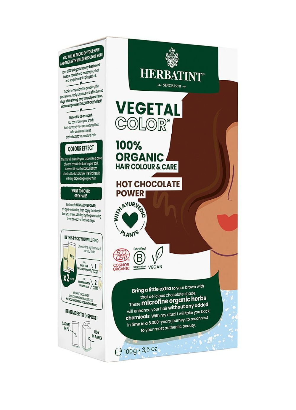 Краска для волос ГОРЯЧИЙ ШОКОЛАД растительная Herbatint, 100 гр
