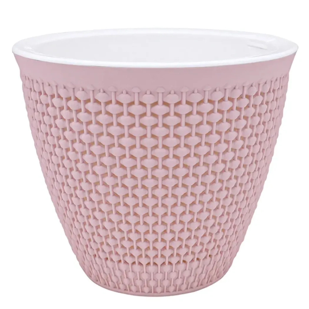 Кашпо для цветов пластиковое 3л d-19 см «Ротанг» Бежево-розовый