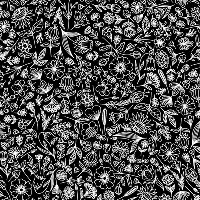 СТИЛИЗОВАННЫЕ ЦВЕТЫ И ЛИСТЬЯ НА ЧЁРНОМ ФОНЕ