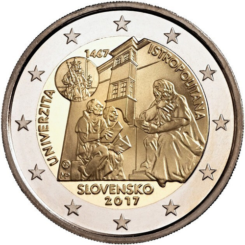 2 евро. 550-летие Истрополитанского Университета. Словакия. 2017 г
