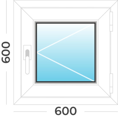 Окно пластиковое ПВХ 600х600 (ШхВ), Поворотное , однокамерный энергосберегающий стеклопакет.
