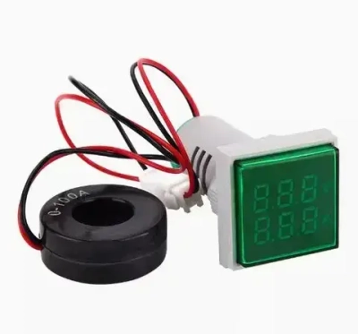 Монитор переменного тока встраиваемый AD16-22 Зелёный 50-380 В 100А / Цифровой вольтметр, амперметр с внешним датчиком