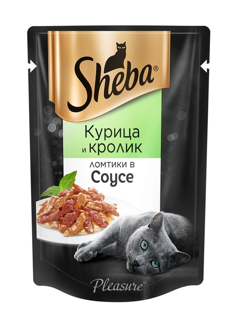 Влажный корм Sheba Pleasure для взрослых кошек, курица и кролик, ломтики в соусе, 85 г