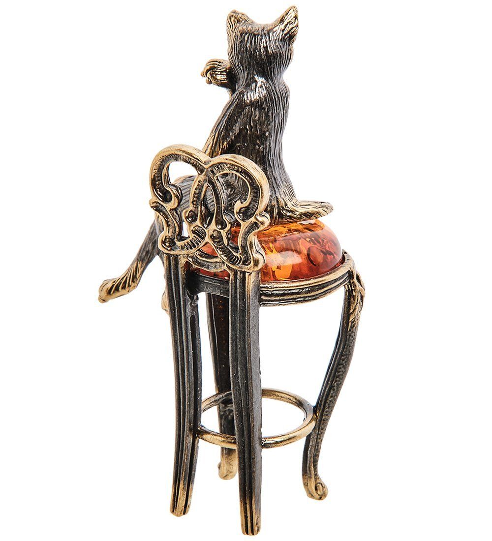 Народные промыслы AM-3060 Фигурка «Кошка Кокетка на стуле» (латунь, янтарь)