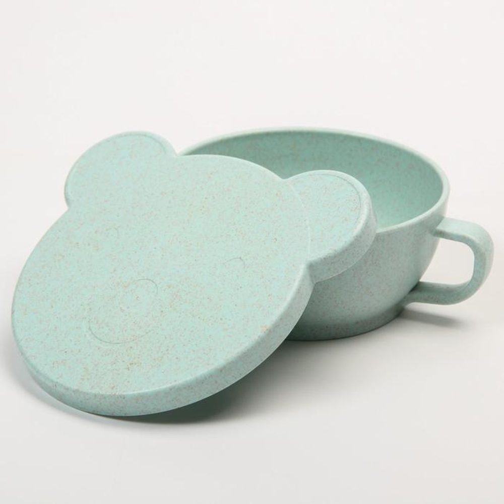 7425069 Набор детской ЭКО посуды: Миска с крышкой, ложка и вилка, цвет зелёный