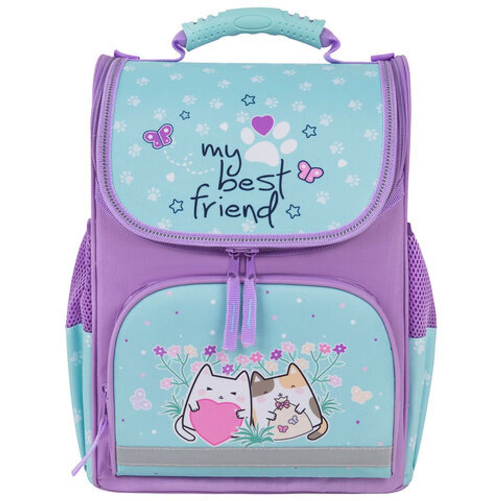 Ранец ПИФАГОР BASIC, 1 отделение, 3 кармана, эргономичная спинка, "Cat friends", 35х28х18 см, 272048