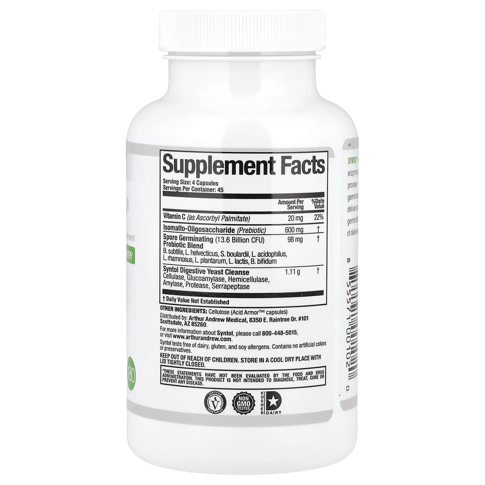 Arthur Andrew Medical, Syntol AMD, Advanced Microflora Delivery, средство для здоровой микрофлоры, 500 мг, 180 капсул