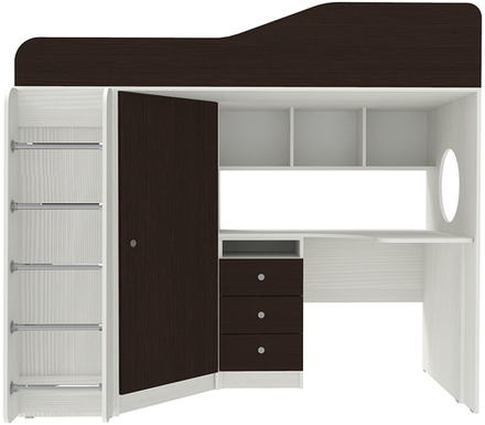 Кровать-чердак КарИВи Кадет 1 с металлической лестницей Белое Дерево Венге