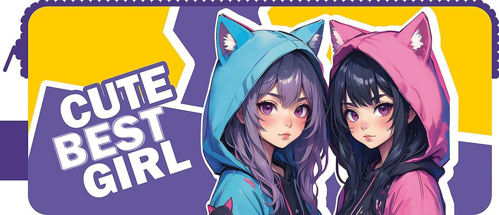 Пенал-косметичка на молнии, двухсторонняя печать, ткань с ручкой 200/90/40 "Лучшие подружки 2025" (П