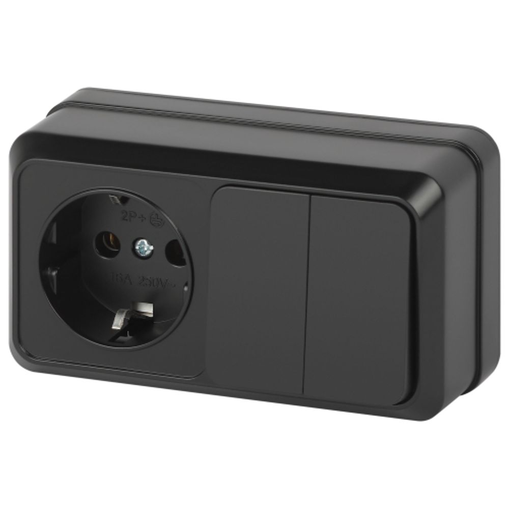 Блок розетка с выключателем Intro Quadro 2-702-05 двойной горизонтальный 10-16-А-250В IP20 ОУ антрацит | Intro Quadro