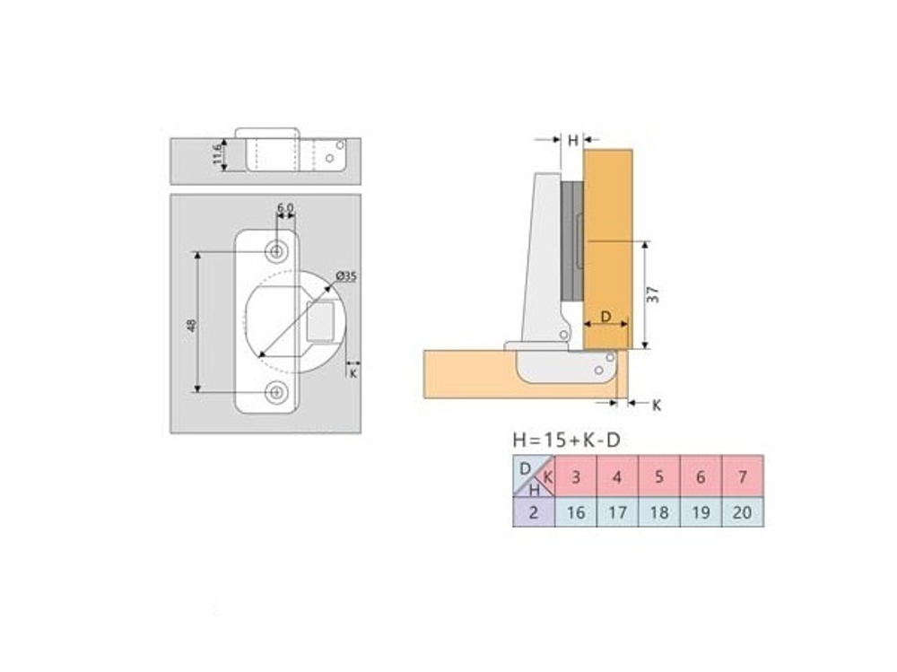 Петля 105° накладная без пружины с отв планкой LID (для толкателя)