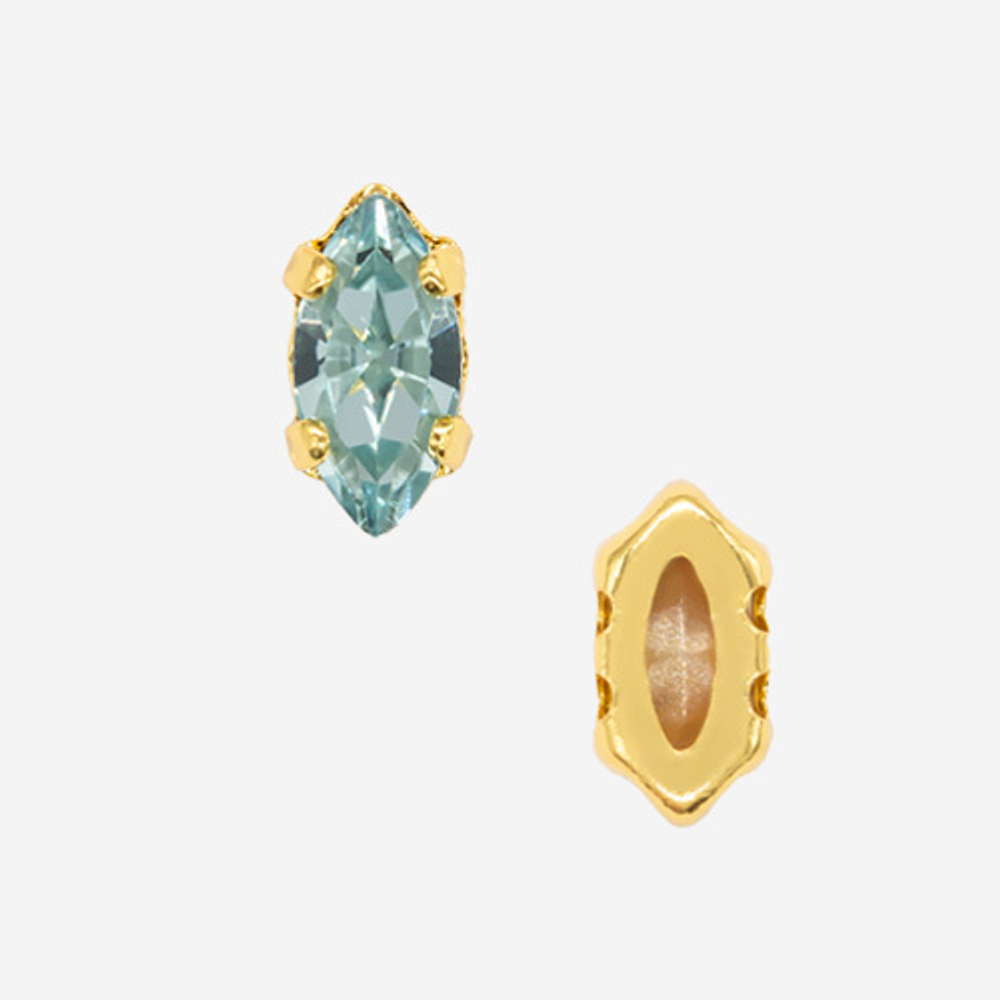 Кристалл Маркиз (Marquise Fancy Stone) в цапах, оттенок "Aquamarine", 6*3мм, позолота