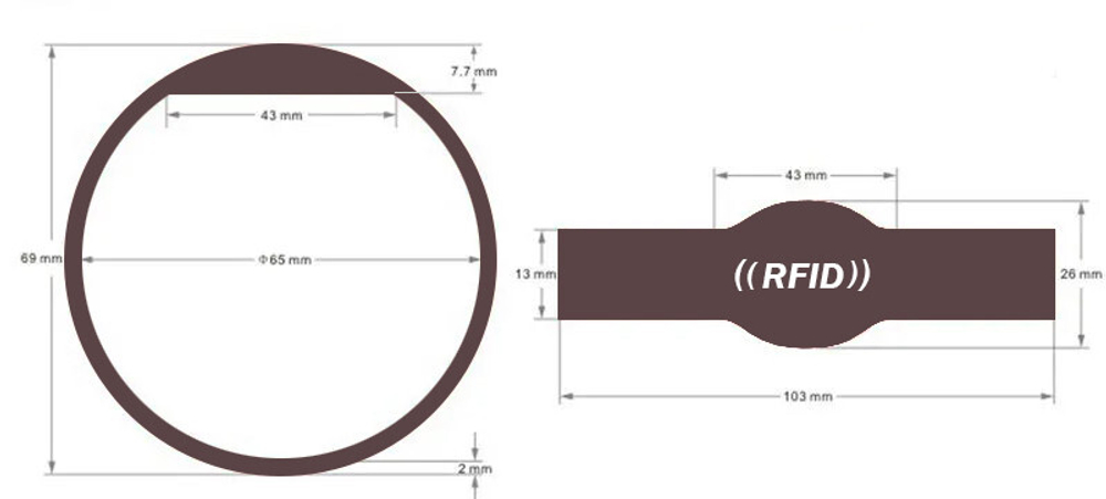 RFID браслет EM-Marine “OVAL” КОРИЧНЕВЫЙ, диаметр 65 мм
