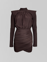 Платье Agdali Brand 1045 однотонное с драпировкой и объемными плечами