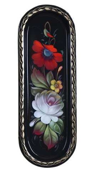 Жостовский поднос декоративный, размер 21х8 см (A4), металлический