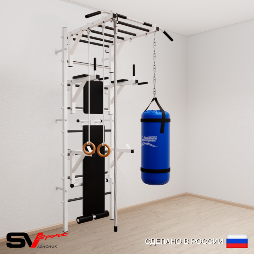 Шведская стенка Sv Sport 5641 (Турник рукоход/Брусья/Стойка/Скамья/Канат/Кольца/Цепь/Мешок 15кг)