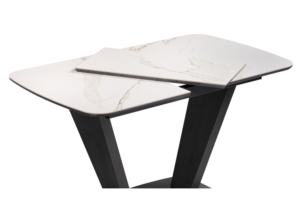 Керамический стол Woodville на тумбе Петир 120(160)х80х75 белый мрамор, графит, темный камень