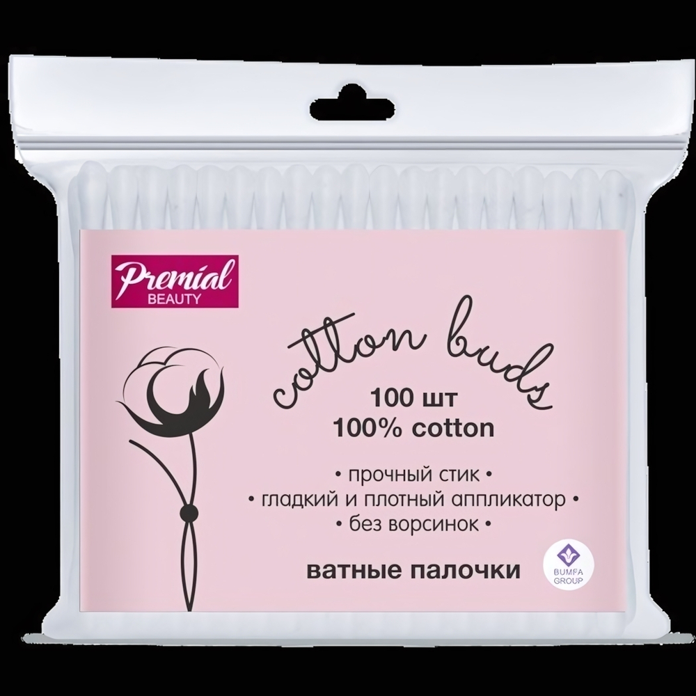 Ватные палочки PREMIAL classic 100шт пакет