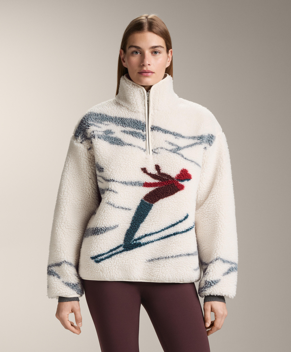 Oysho Куртка из искусственной овчины для лыжников с короткой молнией, экрю