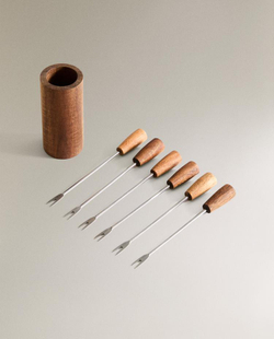 ZARA HOME НАБОР ШПАЖЕК ДЛЯ ЗАКУСОК С ДЕРЖАТЕЛЕМ (6 ШТ.), СВЕТЛО-БЕЖЕВЫЙ