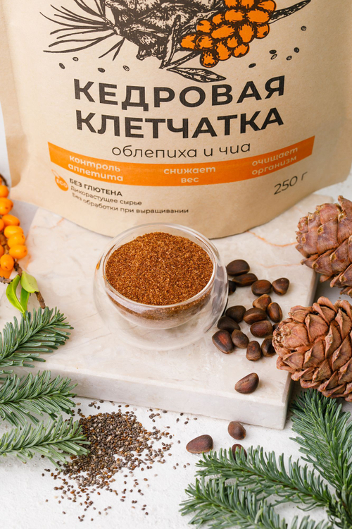 Кедровая клетчатка с ОБЛЕПИХОЙ и ЧИА / Cedar Immuno / дой-пак / 250 г / Сибирский кедр