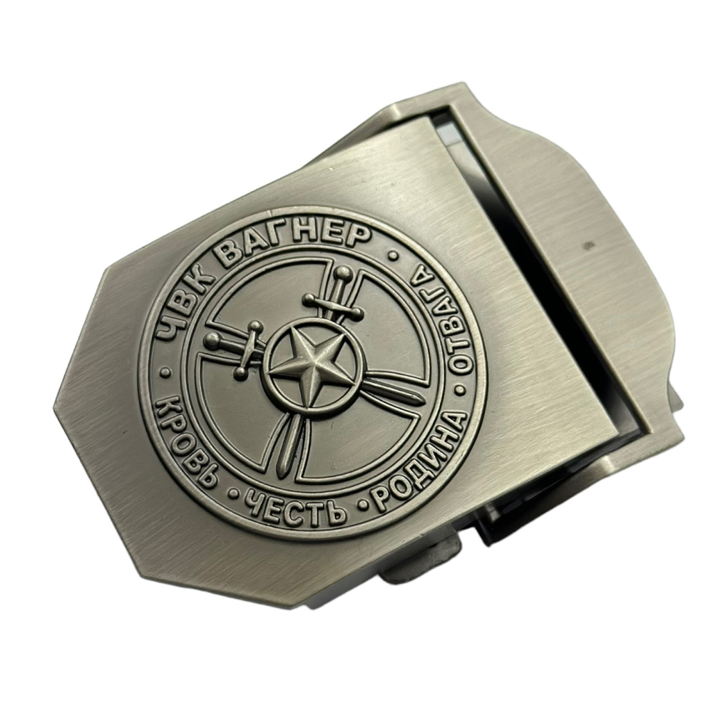 Текстильный ремень со стальной пряжкой "ЧВК Вагнер – Кровь Честь Родина Отвага"