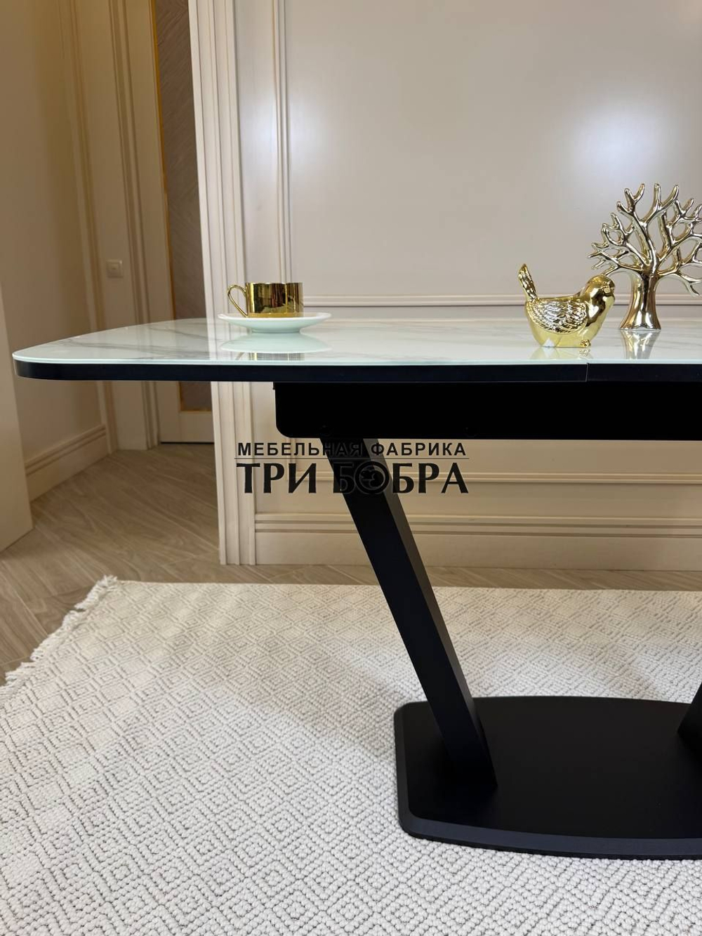 Кухонный раздвижной стол "Прадо", белый мрамор